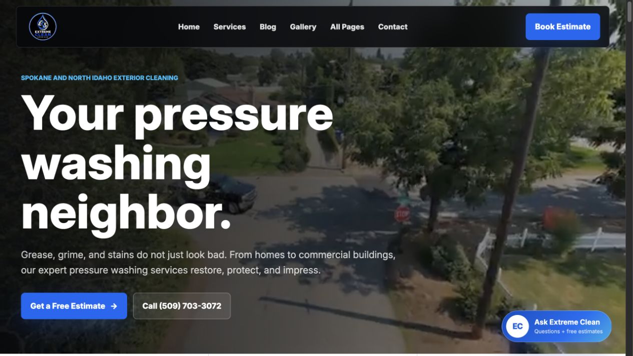 Extreme Clean Spokane live website homepage