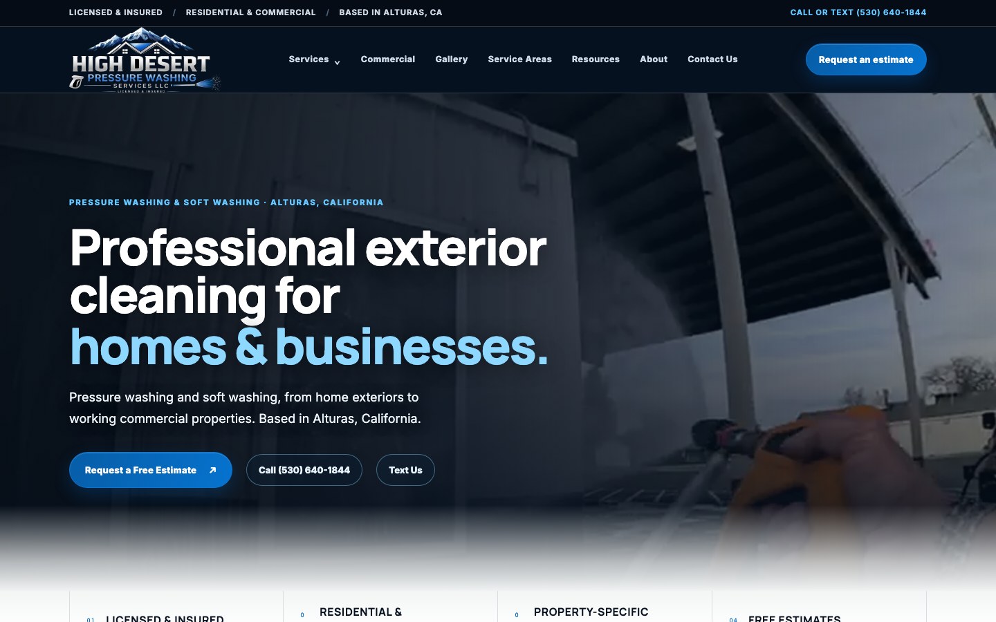 High Desert Pressure Washing live website homepage
