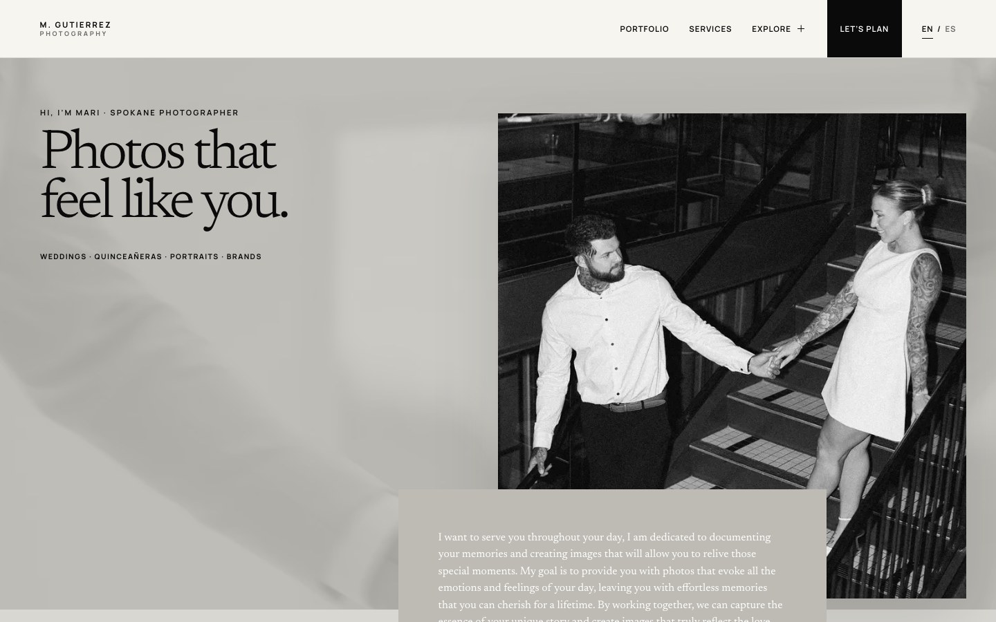 M. Gutierrez Photography live website homepage