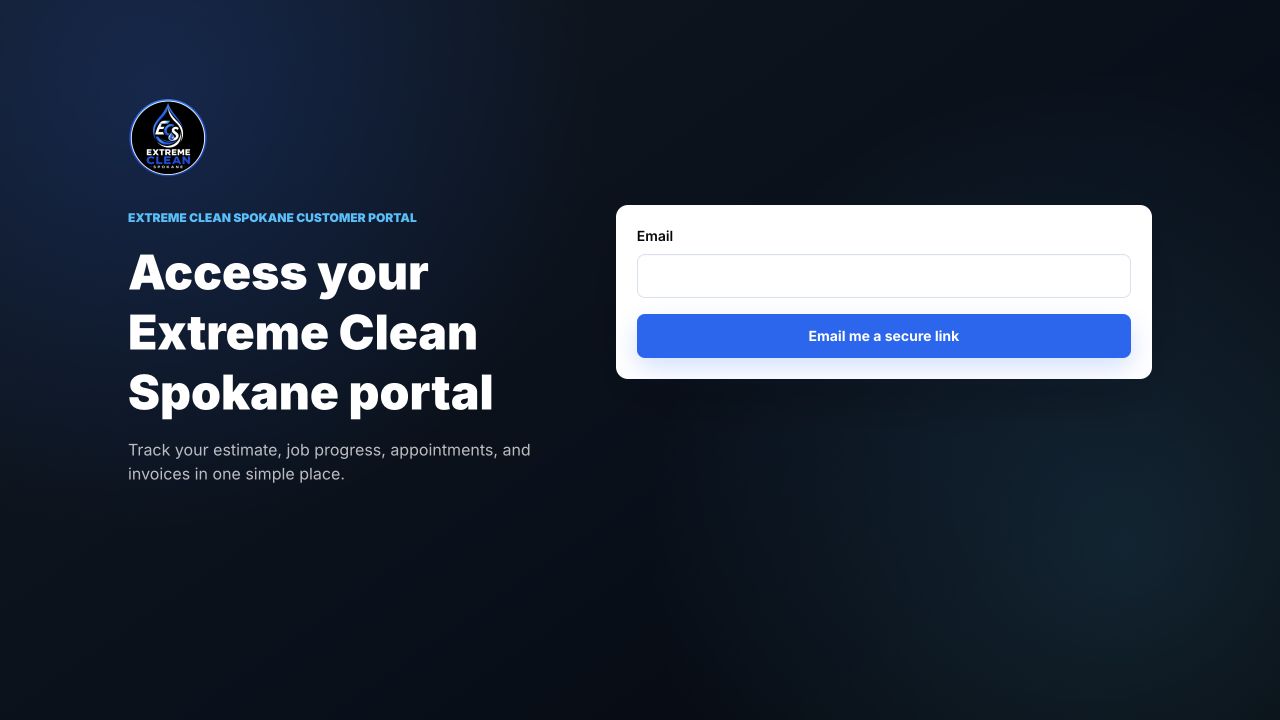 Extreme Clean Spokane customer portal sign-in experience