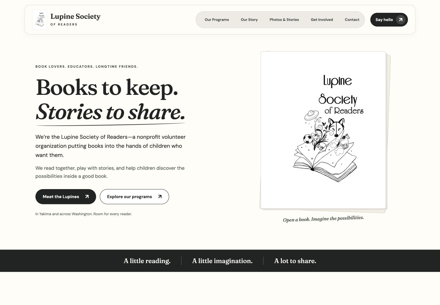 Lupine Society of Readers live website homepage